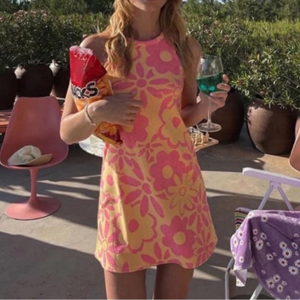 BLOGGERS FAVE! NWT Zara Jacquard Terrycloth Mod 60s Halter Mini Dress - S or XS